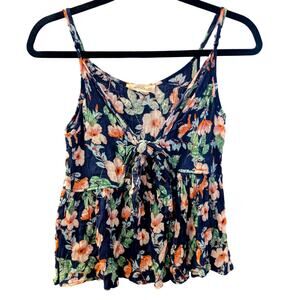 Elodie Floral Tie Front Ruffle Hem Tank Top Size M